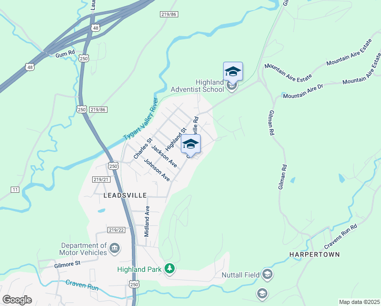 map of restaurants, bars, coffee shops, grocery stores, and more near Old Leadsville Road in Elkins