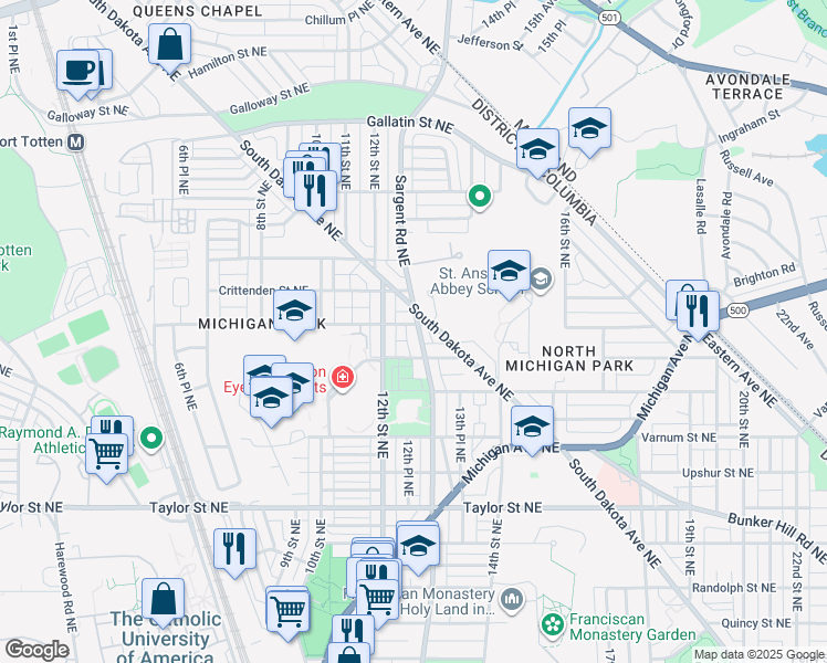 map of restaurants, bars, coffee shops, grocery stores, and more near 101 Independence Avenue Southeast in Washington