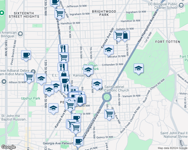map of restaurants, bars, coffee shops, grocery stores, and more near 101 Independence Avenue Southeast in Washington