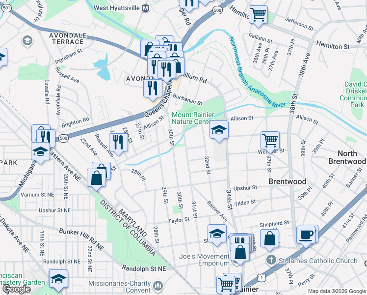 map of restaurants, bars, coffee shops, grocery stores, and more near 101 Independence Avenue Southeast in Washington
