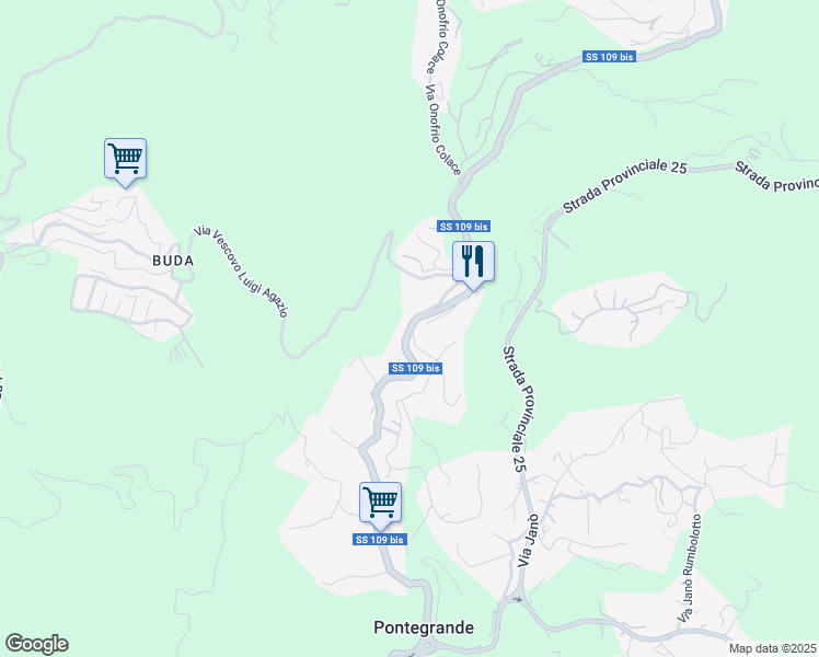 map of restaurants, bars, coffee shops, grocery stores, and more near Strada Statale 109bis in Catanzaro