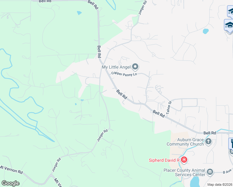 map of restaurants, bars, coffee shops, grocery stores, and more near 3785 Bell Road in Auburn