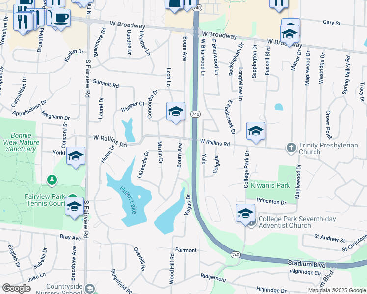 map of restaurants, bars, coffee shops, grocery stores, and more near 2201 Topaz Drive in Columbia