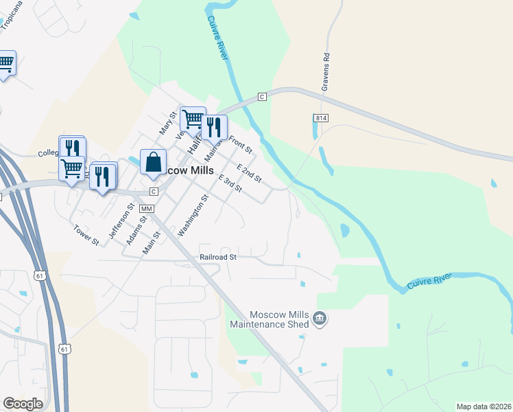map of restaurants, bars, coffee shops, grocery stores, and more near 390 West 3rd Street in Moscow Mills