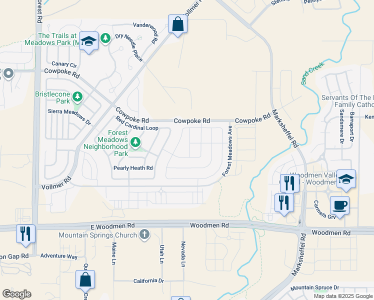 map of restaurants, bars, coffee shops, grocery stores, and more near 7918 Martinwood Place in Colorado Springs