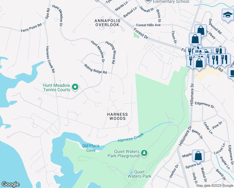 map of restaurants, bars, coffee shops, grocery stores, and more near 22 Potters Lane in Annapolis