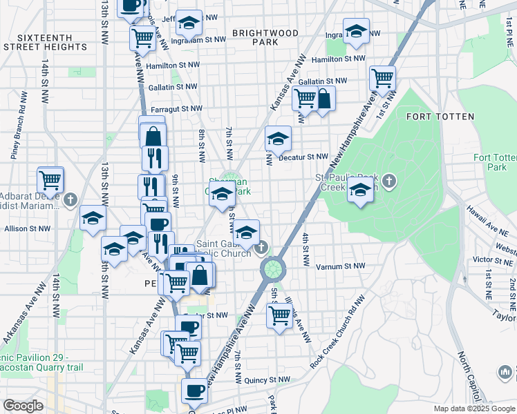 map of restaurants, bars, coffee shops, grocery stores, and more near 518 Buchanan Street Northwest in Washington