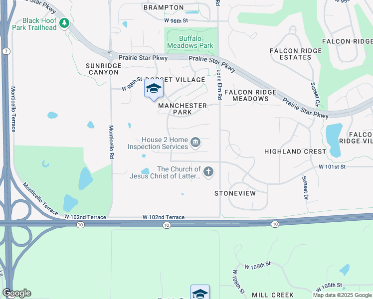 map of restaurants, bars, coffee shops, grocery stores, and more near 21620 West 100th Terrace in Lenexa