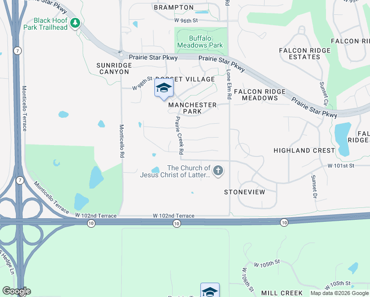 map of restaurants, bars, coffee shops, grocery stores, and more near 21712 West 100th Terrace in Lenexa
