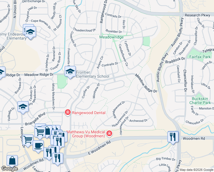 map of restaurants, bars, coffee shops, grocery stores, and more near 4360 Scotch Pine Drive in Colorado Springs