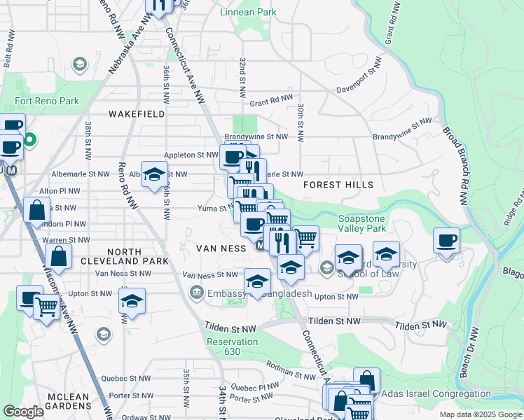 map of restaurants, bars, coffee shops, grocery stores, and more near 101 Independence Avenue Southeast in Washington