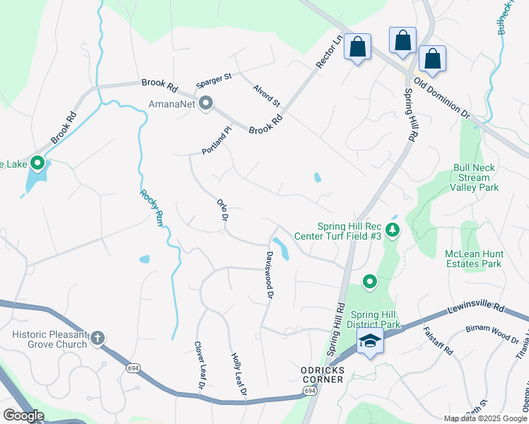 map of restaurants, bars, coffee shops, grocery stores, and more near 8322 Woodlea Mill Road in McLean