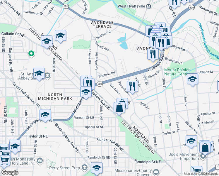 map of restaurants, bars, coffee shops, grocery stores, and more near 101 Independence Avenue Southeast in Washington