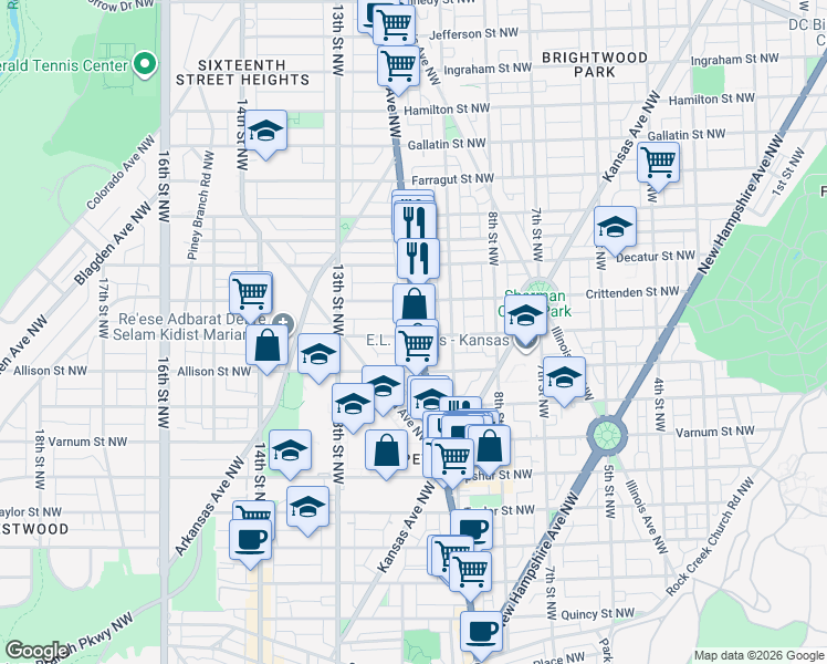 map of restaurants, bars, coffee shops, grocery stores, and more near in Washington