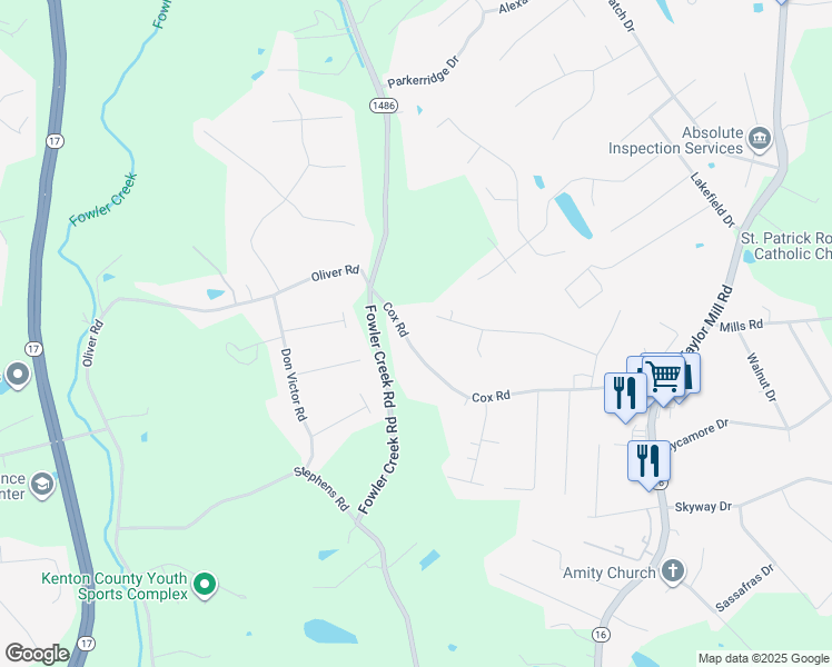 map of restaurants, bars, coffee shops, grocery stores, and more near 812 Cox Road in Independence