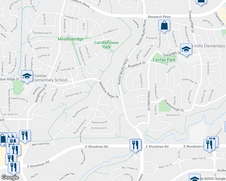 map of restaurants, bars, coffee shops, grocery stores, and more near 7823 Antelope Valley Point in Colorado Springs
