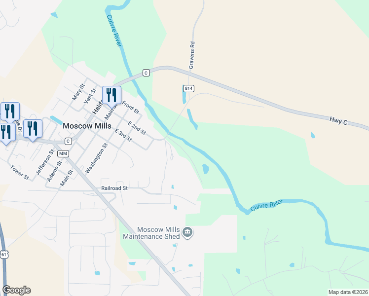 map of restaurants, bars, coffee shops, grocery stores, and more near 42 River Road in Moscow Mills