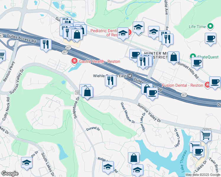 map of restaurants, bars, coffee shops, grocery stores, and more near 11490 Commerce Park Drive in Reston