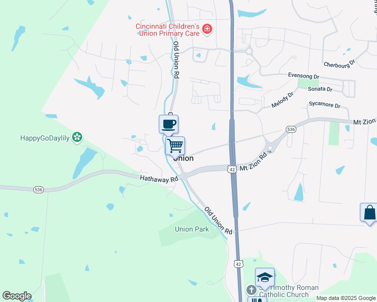 map of restaurants, bars, coffee shops, grocery stores, and more near 1966 Mount Zion Road in Union