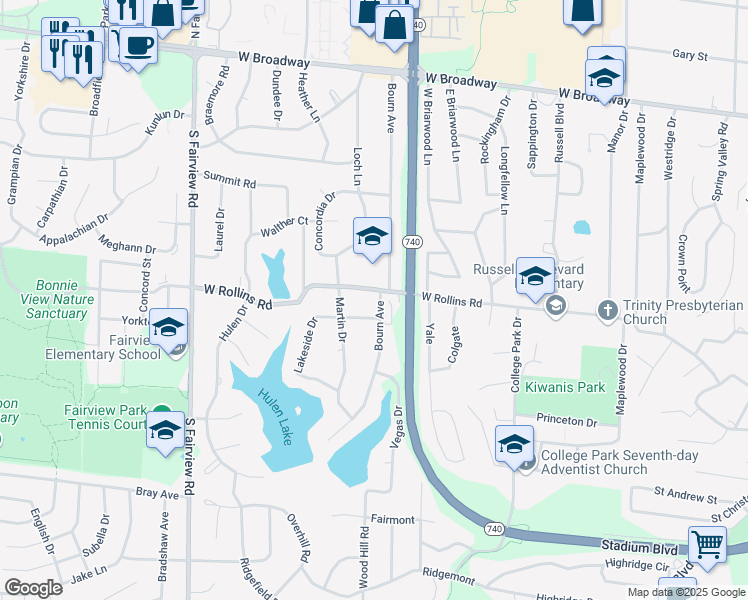 map of restaurants, bars, coffee shops, grocery stores, and more near 2201 Topaz Drive in Columbia