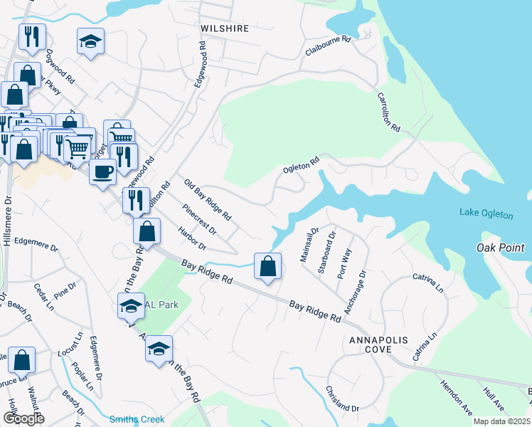 map of restaurants, bars, coffee shops, grocery stores, and more near 1003 Dulaney Lane in Annapolis