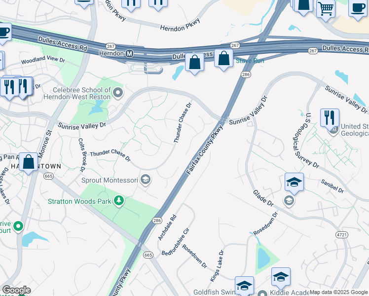 map of restaurants, bars, coffee shops, grocery stores, and more near 2234 Halter Lane in Reston