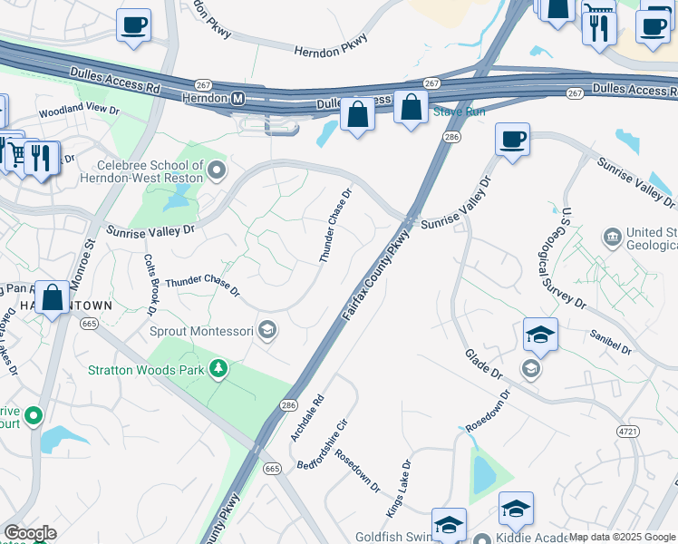 map of restaurants, bars, coffee shops, grocery stores, and more near 2234 Halter Lane in Reston
