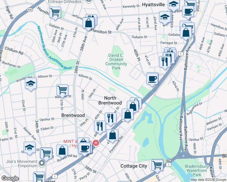map of restaurants, bars, coffee shops, grocery stores, and more near 101 Independence Avenue Southeast in Washington