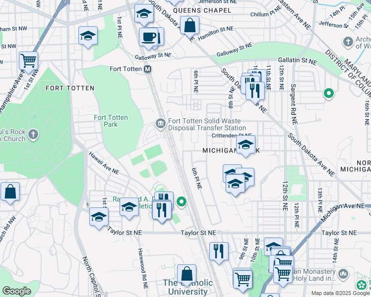 map of restaurants, bars, coffee shops, grocery stores, and more near 602 Buchanan Street Northeast in Washington