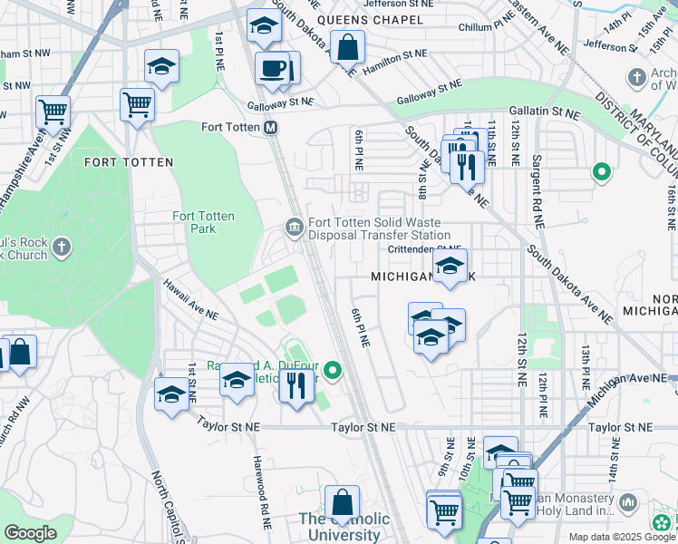 map of restaurants, bars, coffee shops, grocery stores, and more near 602 Buchanan Street Northeast in Washington
