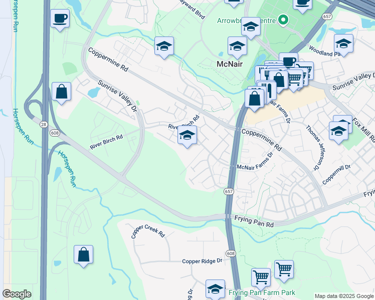 map of restaurants, bars, coffee shops, grocery stores, and more near 2516 Squirrel Hill Rd in Herndon