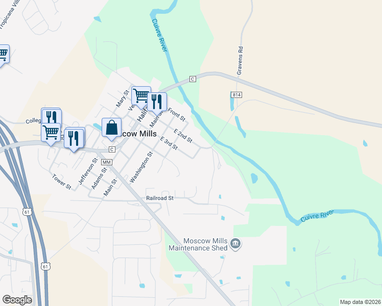 map of restaurants, bars, coffee shops, grocery stores, and more near 390 West 3rd Street in Moscow Mills