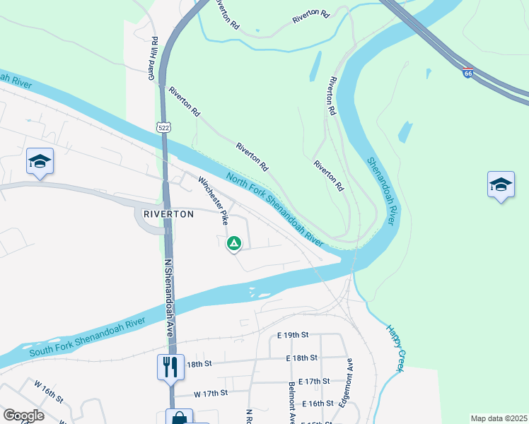 map of restaurants, bars, coffee shops, grocery stores, and more near 1298 Queens Highway in Front Royal