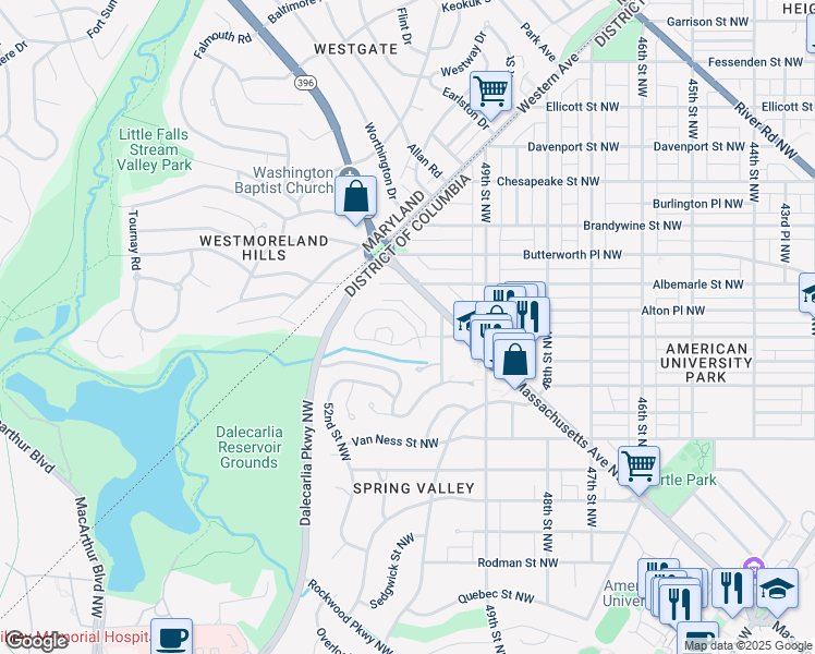 map of restaurants, bars, coffee shops, grocery stores, and more near 5102 Yuma Street Northwest in Washington