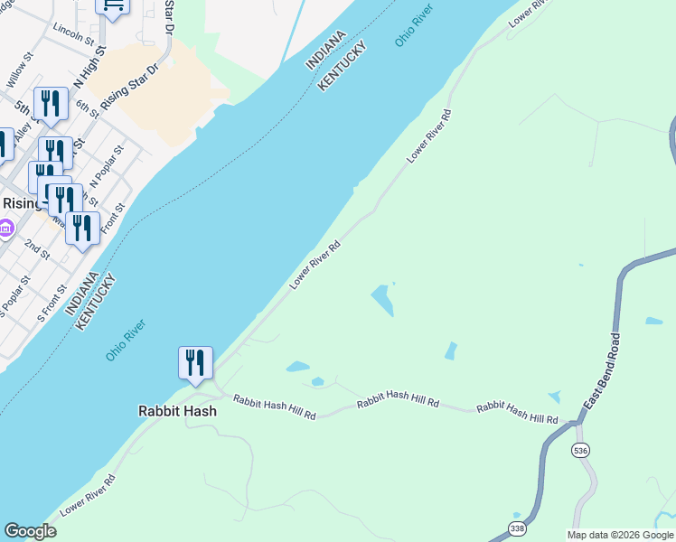 map of restaurants, bars, coffee shops, grocery stores, and more near 9540 Lower River Road in Burlington