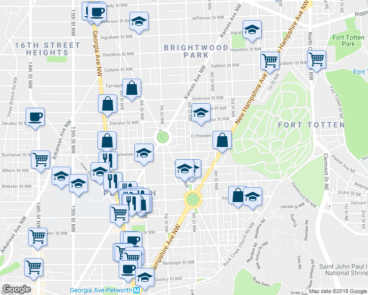 map of restaurants, bars, coffee shops, grocery stores, and more near 513 Buchanan Street Northwest in Washington