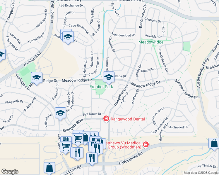 map of restaurants, bars, coffee shops, grocery stores, and more near 7816 Brandy Circle in Colorado Springs