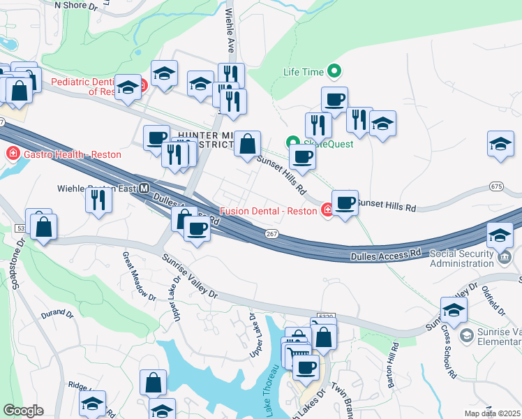 map of restaurants, bars, coffee shops, grocery stores, and more near 1884 Easterly Road in Reston