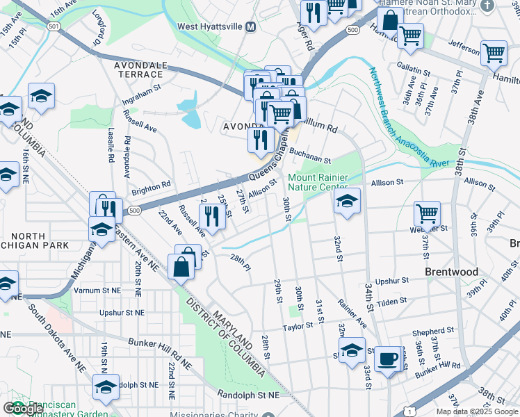 map of restaurants, bars, coffee shops, grocery stores, and more near 101 Independence Avenue Southeast in Washington