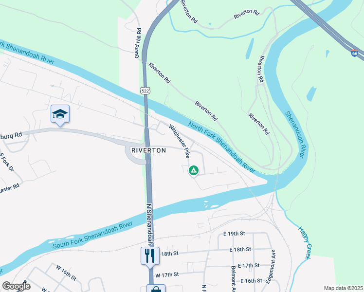 map of restaurants, bars, coffee shops, grocery stores, and more near 1383 Winchester Pike in Front Royal