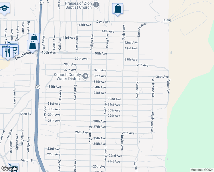 map of restaurants, bars, coffee shops, grocery stores, and more near 16008 34th Avenue in Clearlake