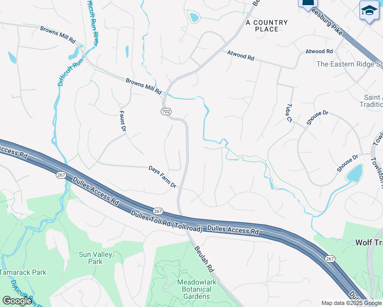 map of restaurants, bars, coffee shops, grocery stores, and more near 1515 Beulah Road in Vienna
