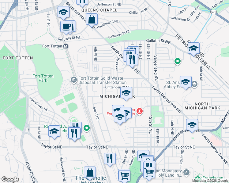 map of restaurants, bars, coffee shops, grocery stores, and more near 101 Independence Avenue Southeast in Washington