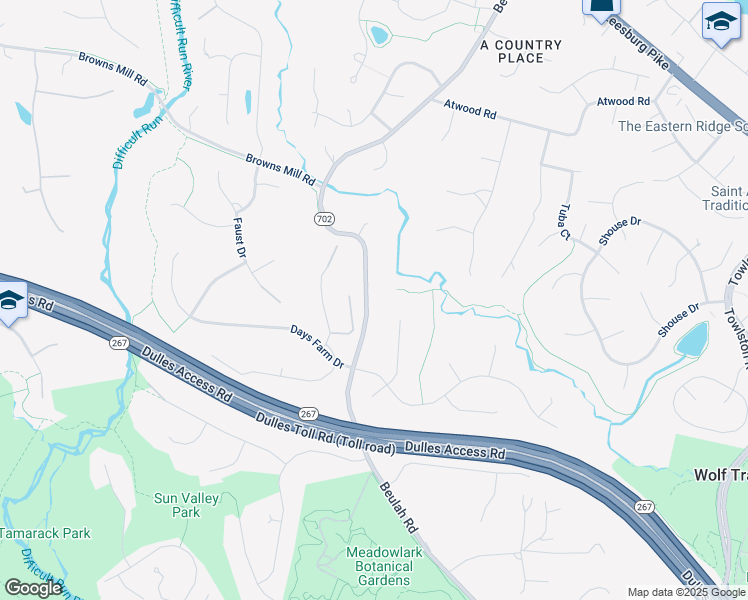 map of restaurants, bars, coffee shops, grocery stores, and more near 1515 Beulah Road in Vienna