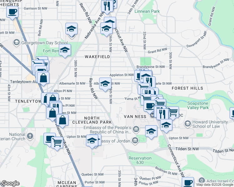 map of restaurants, bars, coffee shops, grocery stores, and more near 101 Independence Avenue Southeast in Washington