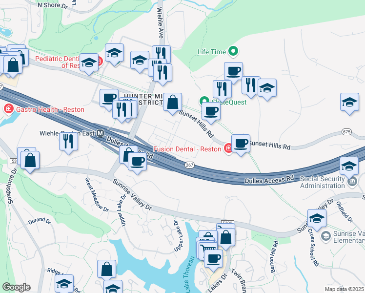 map of restaurants, bars, coffee shops, grocery stores, and more near 1884 Easterly Road in Reston