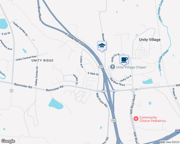 map of restaurants, bars, coffee shops, grocery stores, and more near 9565 Leslie Avenue in Kansas City