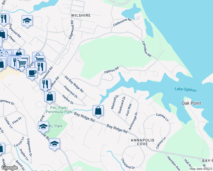 map of restaurants, bars, coffee shops, grocery stores, and more near 2656 Queen Anne Circle in Annapolis