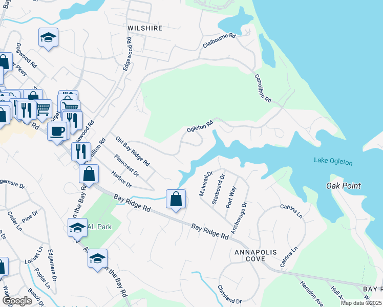 map of restaurants, bars, coffee shops, grocery stores, and more near 2656 Queen Anne Circle in Annapolis