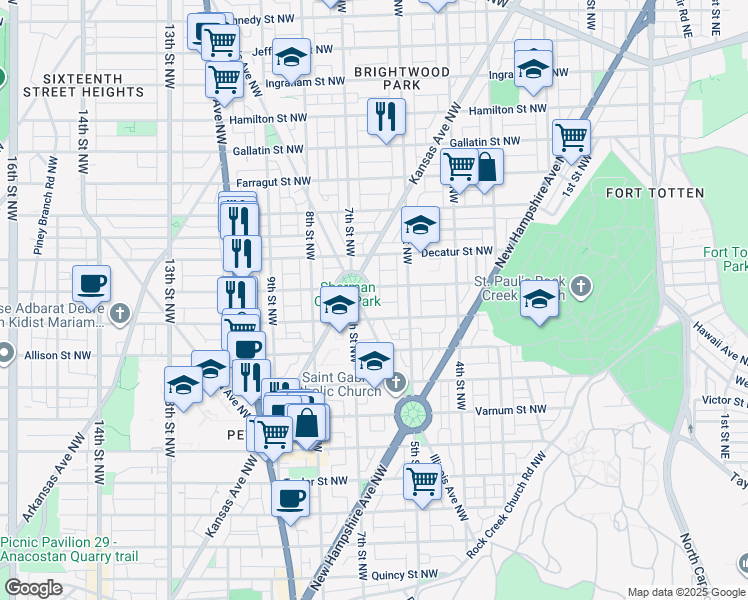 map of restaurants, bars, coffee shops, grocery stores, and more near 5 Sherman Circle Northwest in Washington